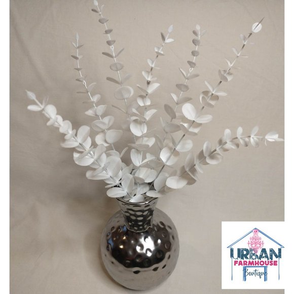 Silver Vase with White Faux Floral - Picture 1 of 3
